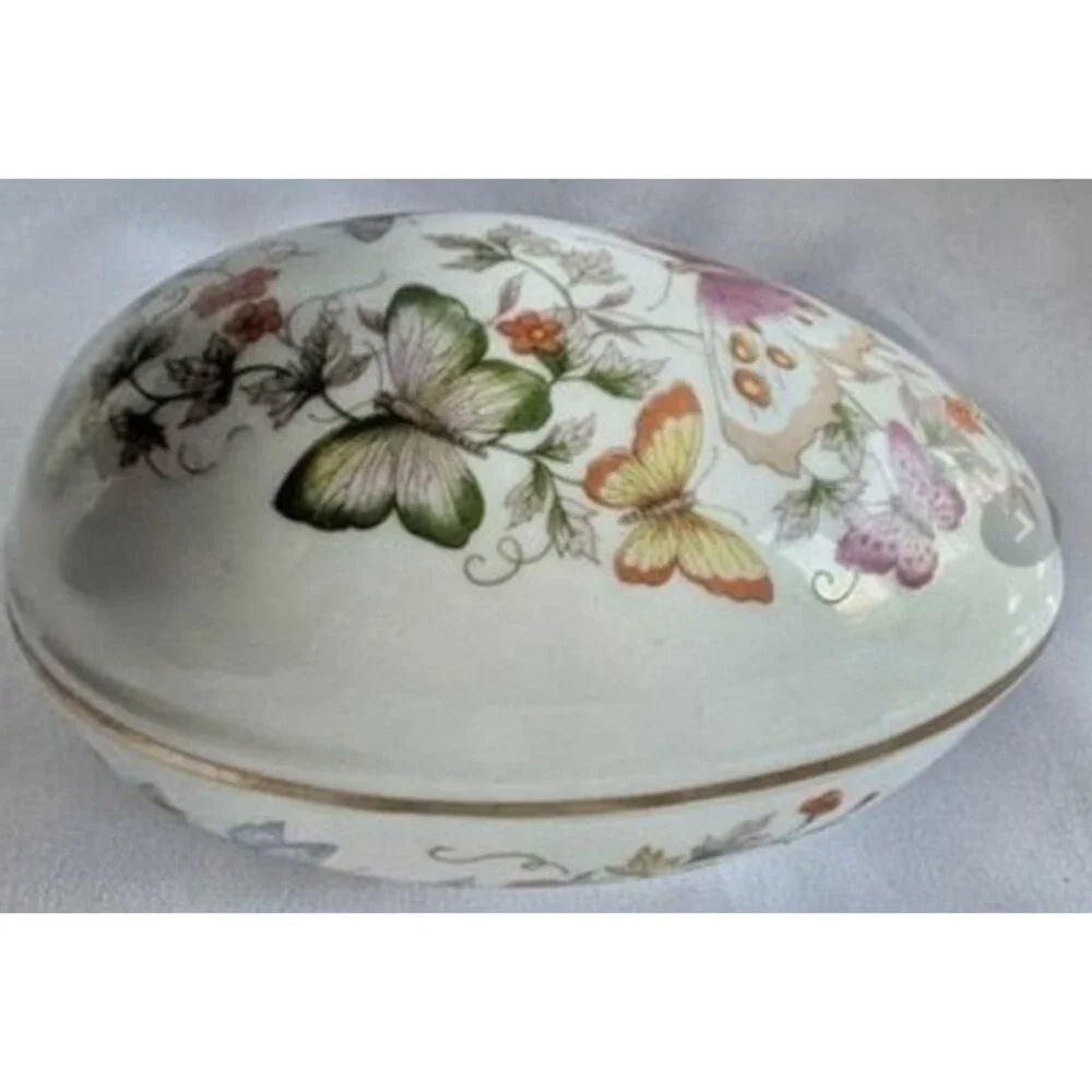Vintage Avon 1974 Butterflies Flowers Porcelain Easter Egg Spring 22K Gold Trim